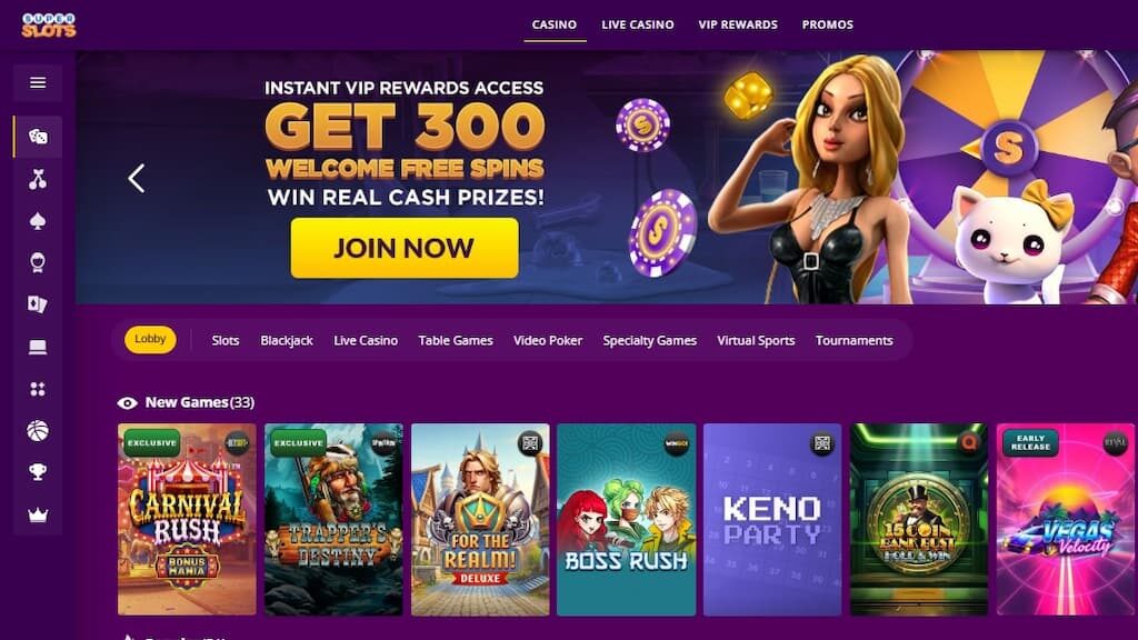 Super Slots Casino home page