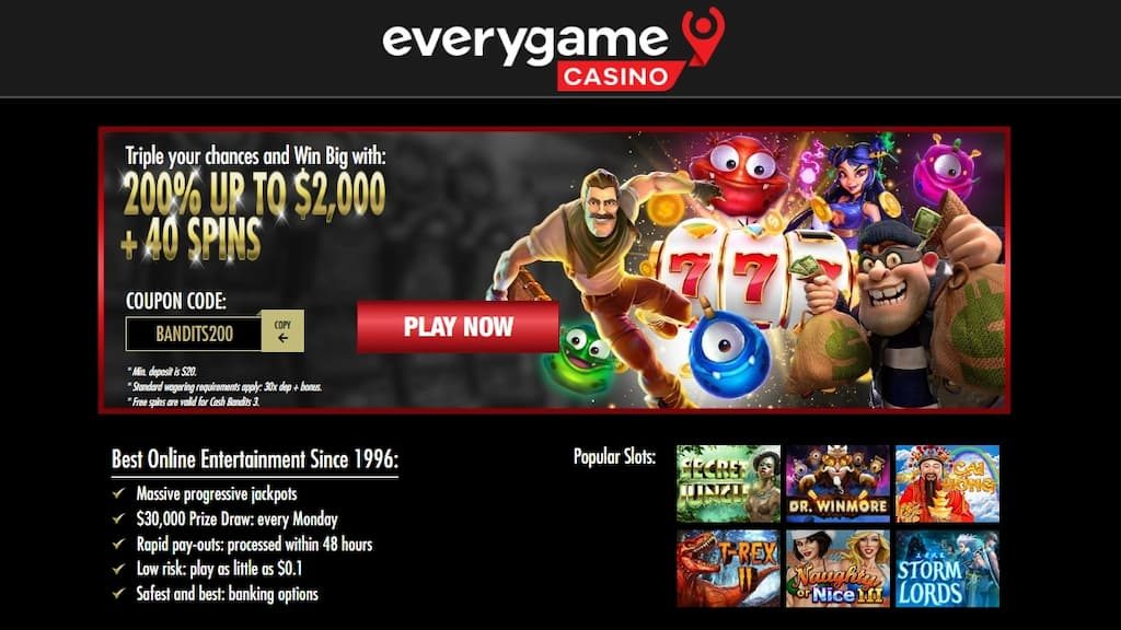 Everygame Casino exclusive welcome bonus page