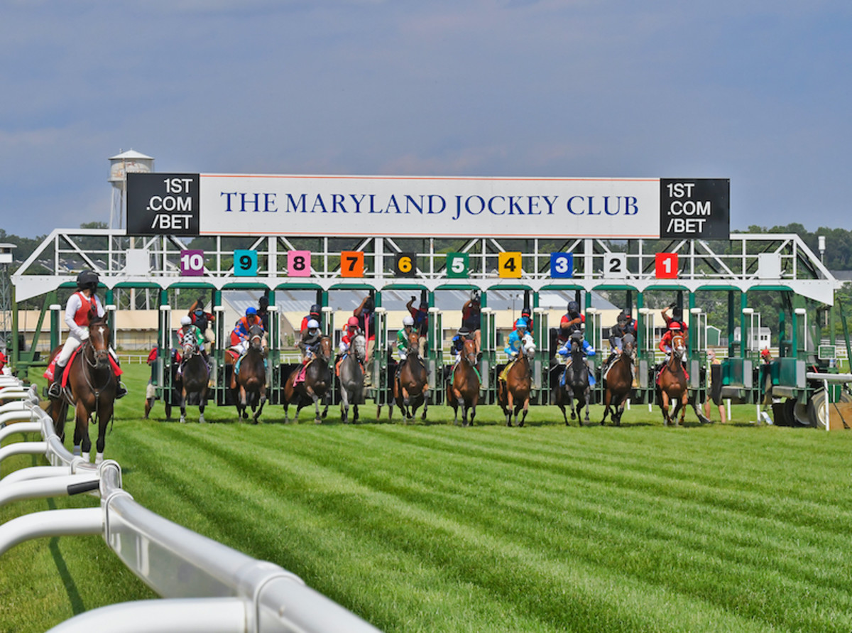 Horses leave the gate at Laurel Park