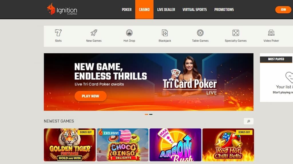 Ignition Casino games page