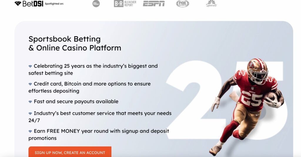 Screenshot from BetDSI Sportsbook showing it accepts crypto deposits like Bitcoin