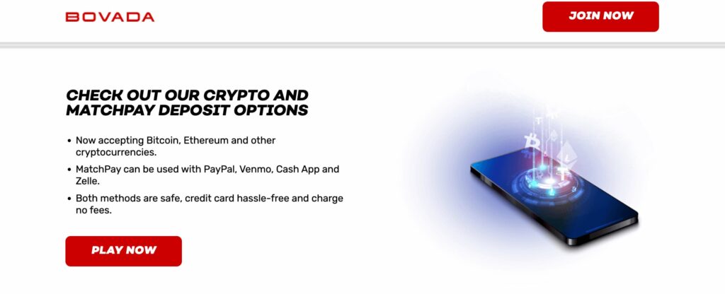 Screenshot of Bovada Sportsbook, which accepts deposits from cryptocurrencies like Bitcoin
