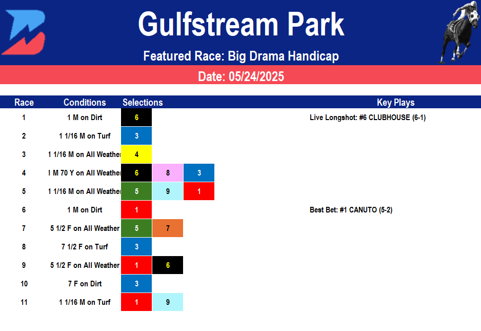 Gulfstream Park Picks- Big Drama Stakes (5/24/2025)