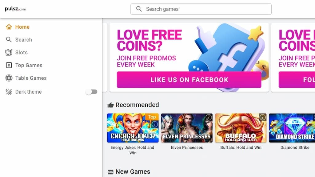 Pulsz Casino homepage