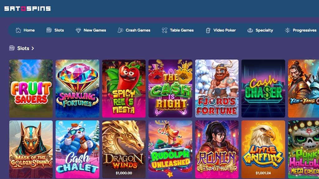 Slots lobby at SatoSpins