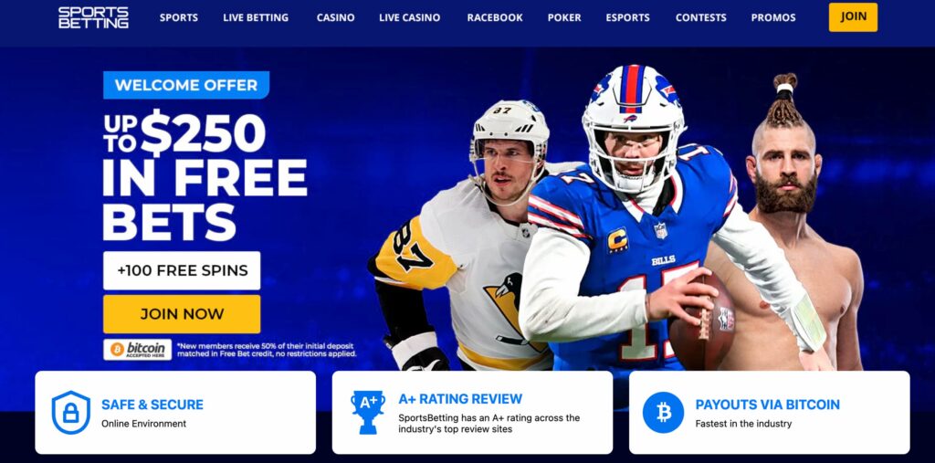 Screenshot of Sportsbetting.ag, where players can use crypto to deposit and wager