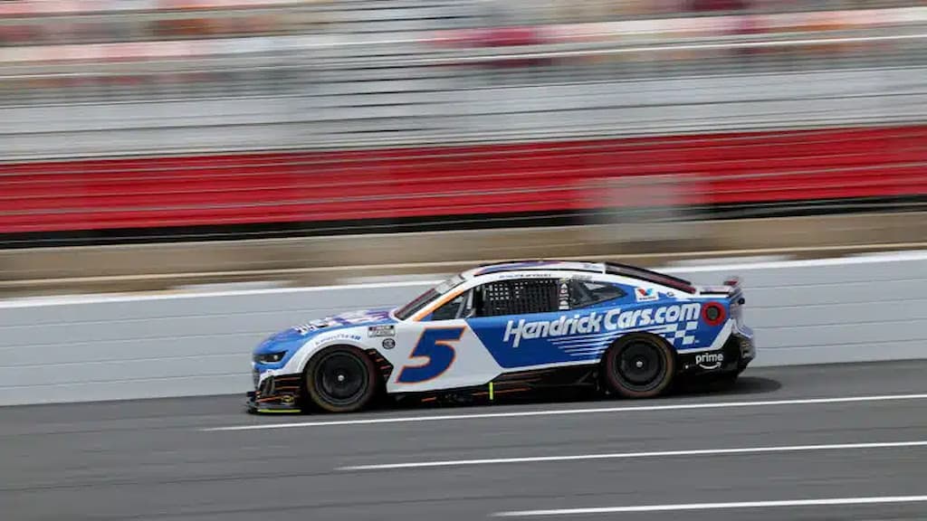 The #5 Hendrick Motorsports car of Kyle Larson, the favorite to win the 2025 Coca-Cola 600