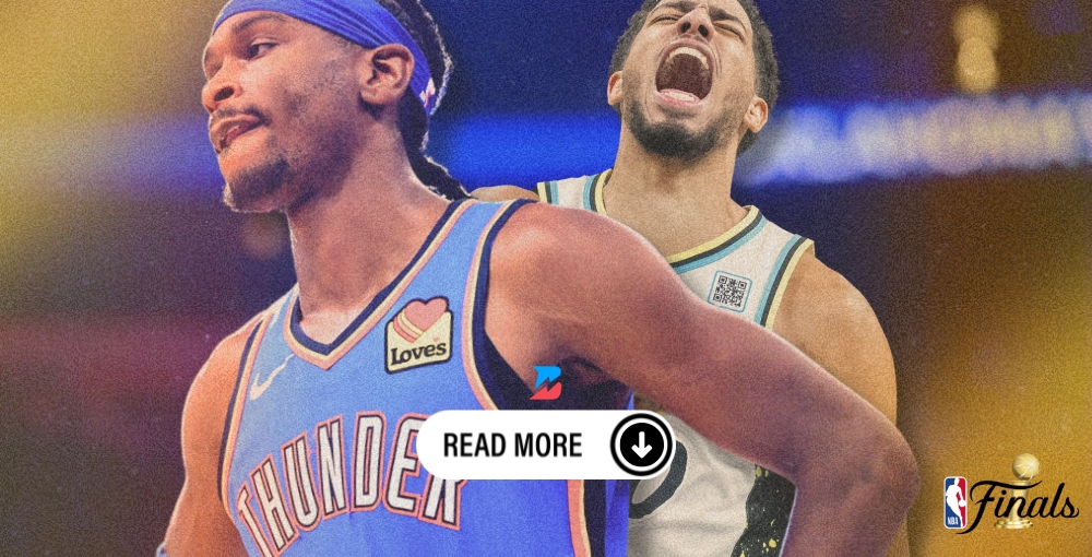 Tyrese Haliburton and Shai Gilgeous-Alexander next to each other. 2025 NBA Finals Game 1: Can Indiana Cover on the Road?