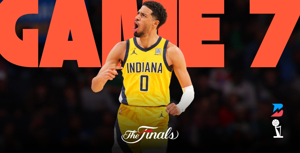 Tyrese Haliburton with GAME 7 in orange behind him. 2025 NBA Finals Game 7 Odds & Prediction: The Greatest Two Words in Sports!