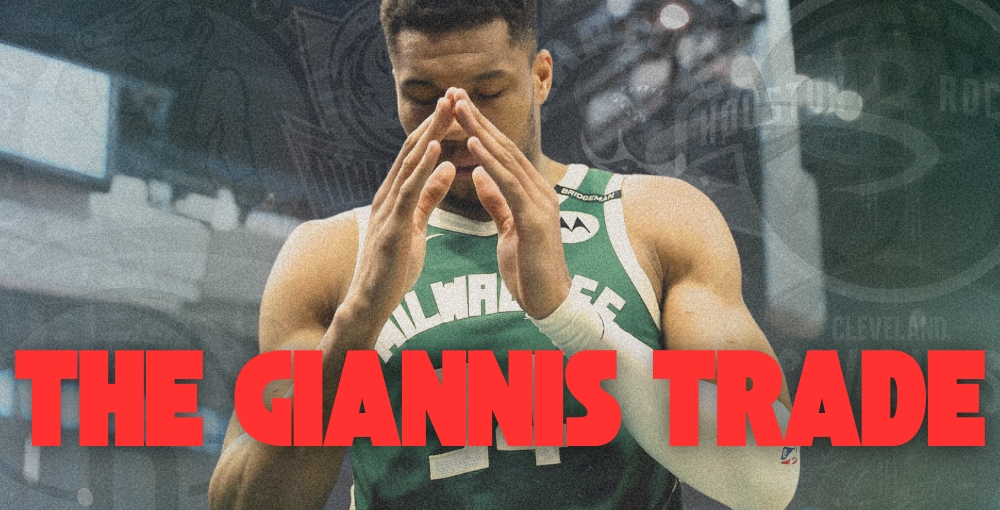 Giannis stressed with head in hands. The Giannis Antetokounmpo Trade 2025 Betting News BetOnline Odds Article.