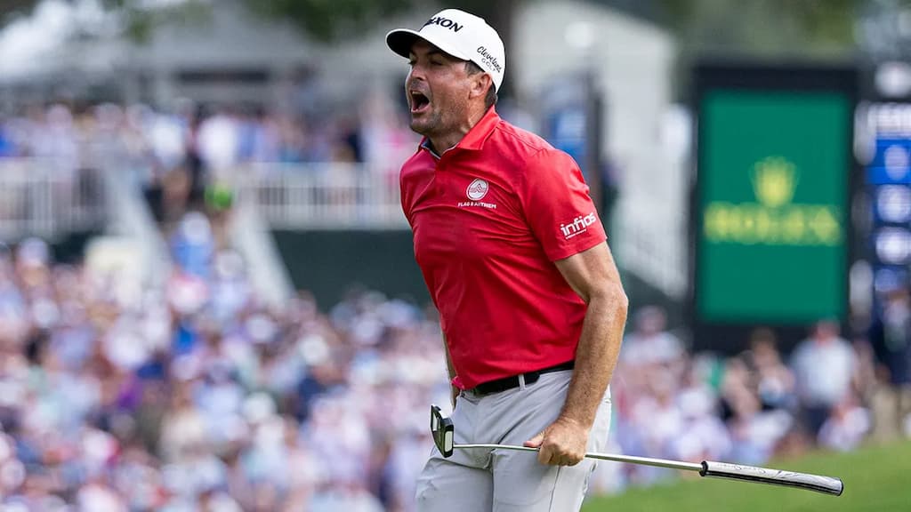 Keegan Bradley celebrates during the 2025 Travelers Championship - 2025 Rocket Classic Odds, Predictions & Picks cover