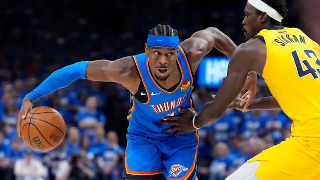 Shai Gilgeous-Alexander (left) and Pascal Siakam (right) are two of the top three NBA Finals MVP favorites (2025 NBA Finals MVP Odds cover)