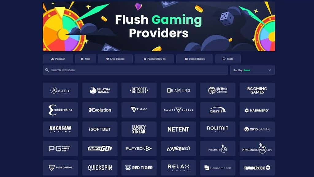 Flush Casino game providers page
