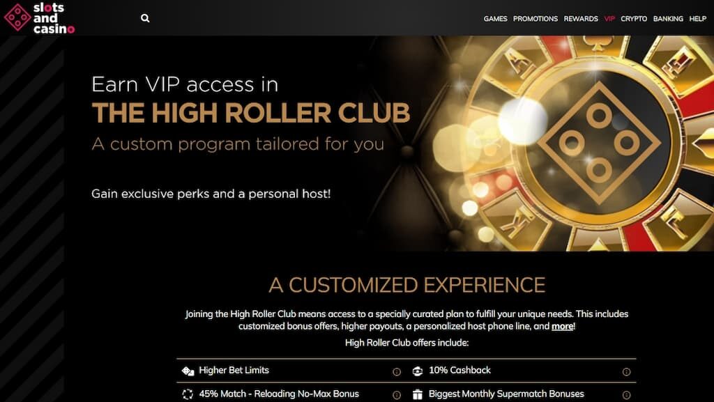 SlotsandCasino High Roller Club page