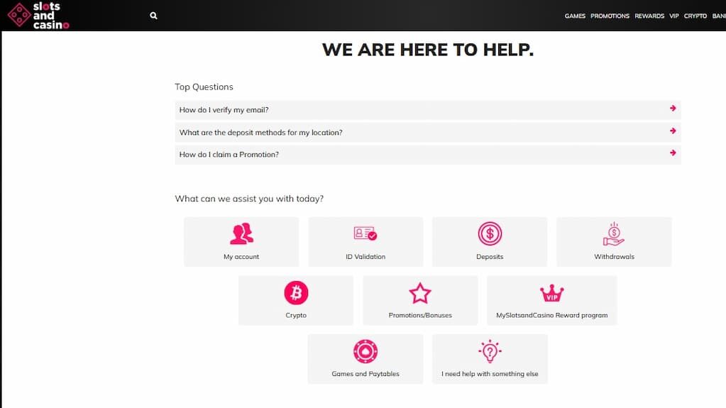 online casino FAQ page