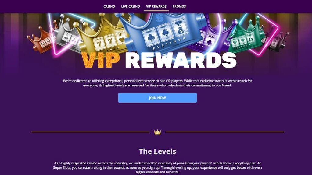 Super Slots Casino VIP Rewards Program page