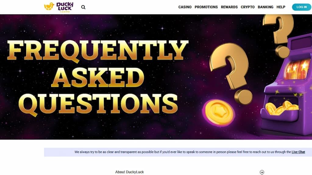 DuckyLuck Casino FAQ page