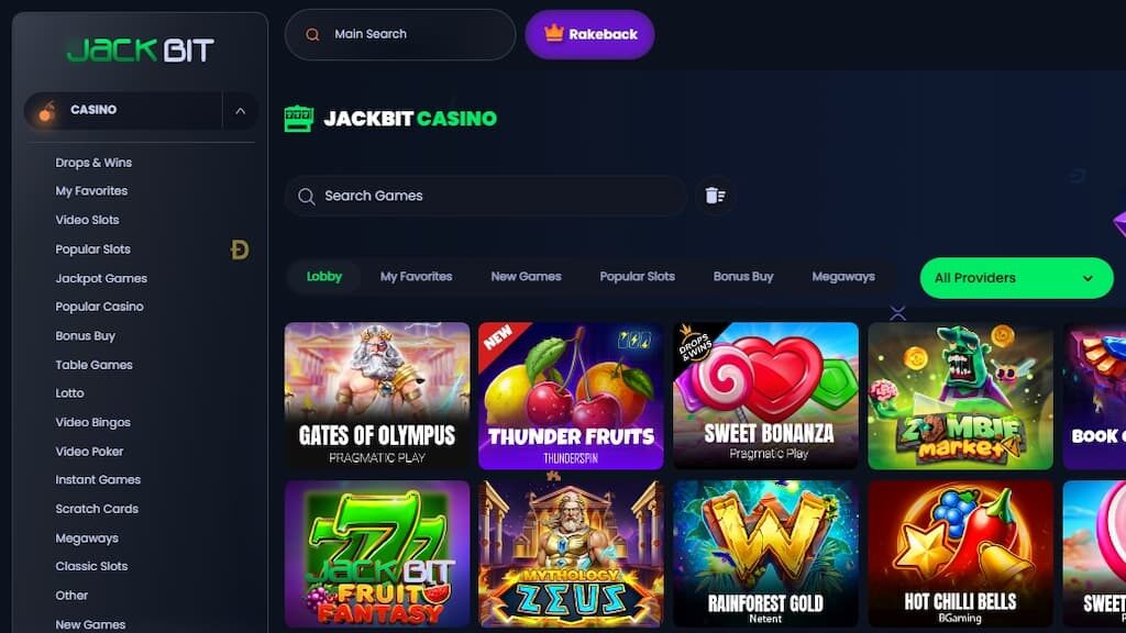 JackBit Casino games page