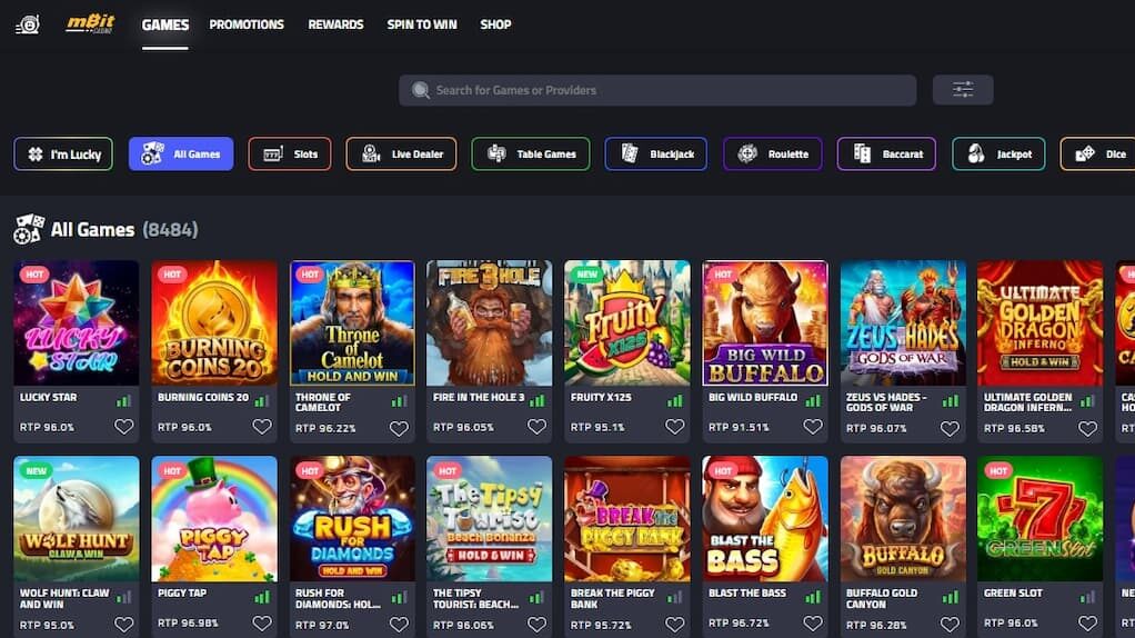 mBItCasino games page