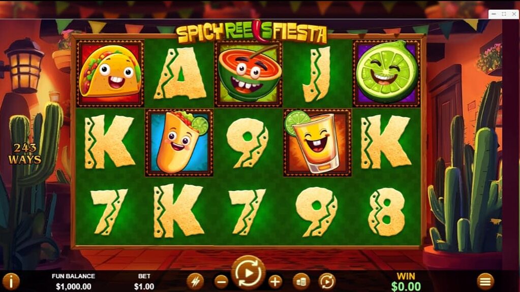 A screen of Spicy Reels Fiesta, a slot game that can be played for real money online - Real Money Online Slots Sites