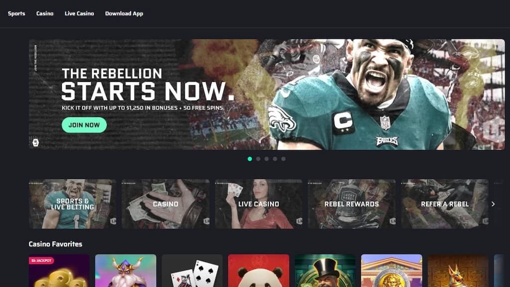Lucky Rebel Sportsbook home page