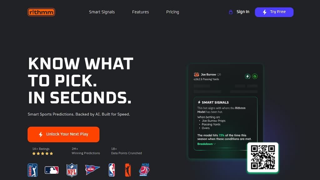 Rithmm AI Sports Betting home page