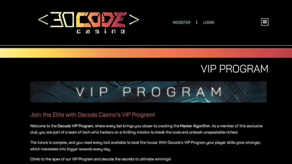 Decode Casino VIP Club page