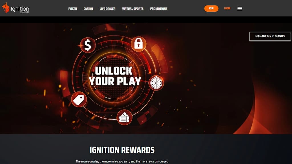 Ignition Casino rewards program page