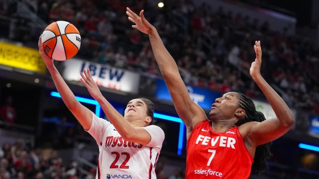 Washington Mystics rookie Sonia Citron goes up for a shot against the Indiana Fever - Los Angeles Sparks vs. Washington Mystics WNBA Prediction & Best Bets (8/17/2025)