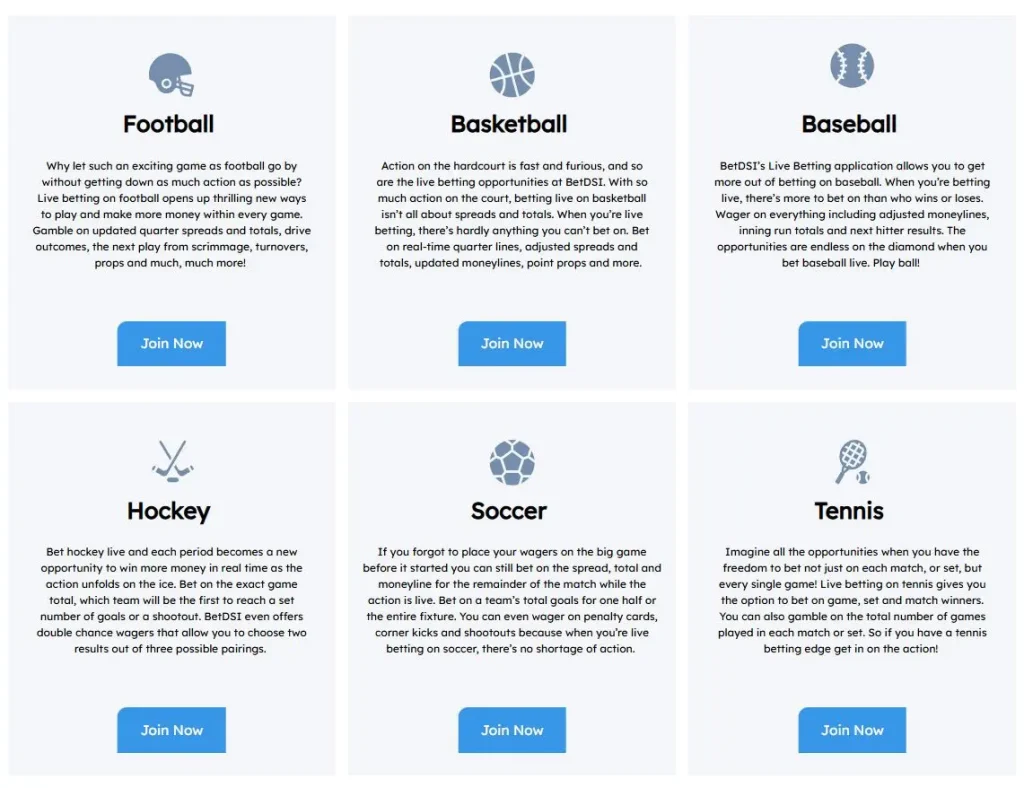 BetDSI Sportsbook Sports selection