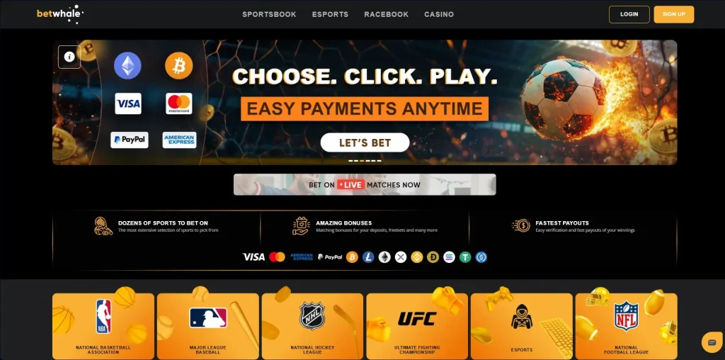 BetWhale Sportsbook page