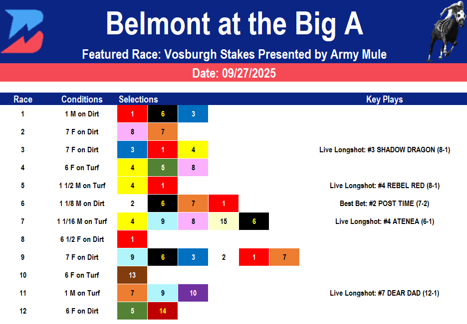 Belmont at the Big A Picks: Vosburgh Stakes (09/27/2025)