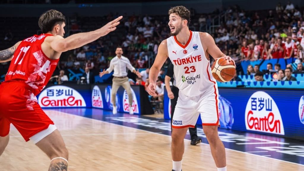 Alperen Sengun of the Houston Rockets in action for Turkey at Eurobasket 2025