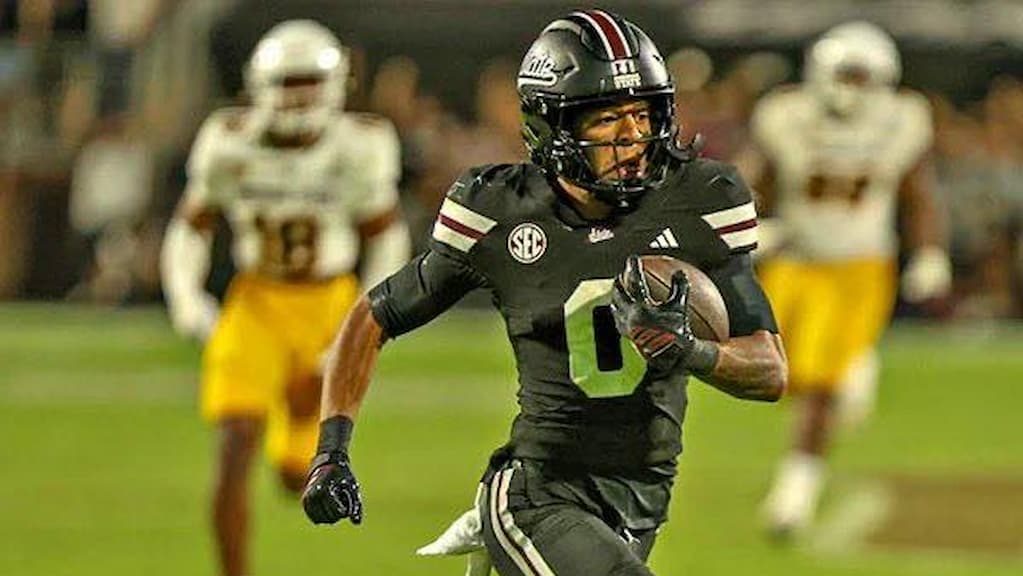 Mississippi State wide receiver Brenen Thompson sprints for the end zone vs. Arizona State - #15 Tennessee vs. Mississippi State Prediction & Best Bets (9/27/2025)