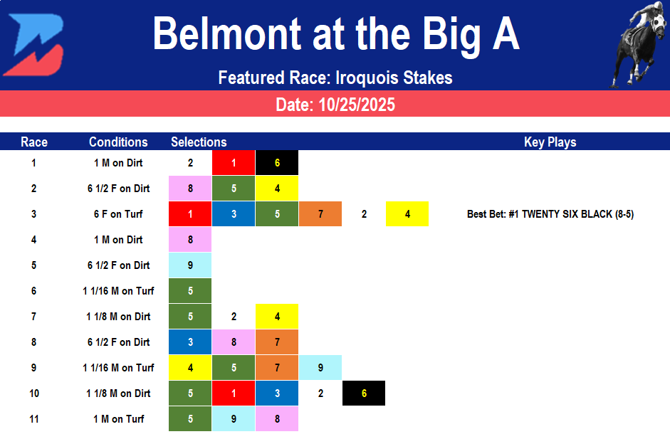 Belmont at the Big A Picks: Saturday Iroquois Stakes (10/25/2025)