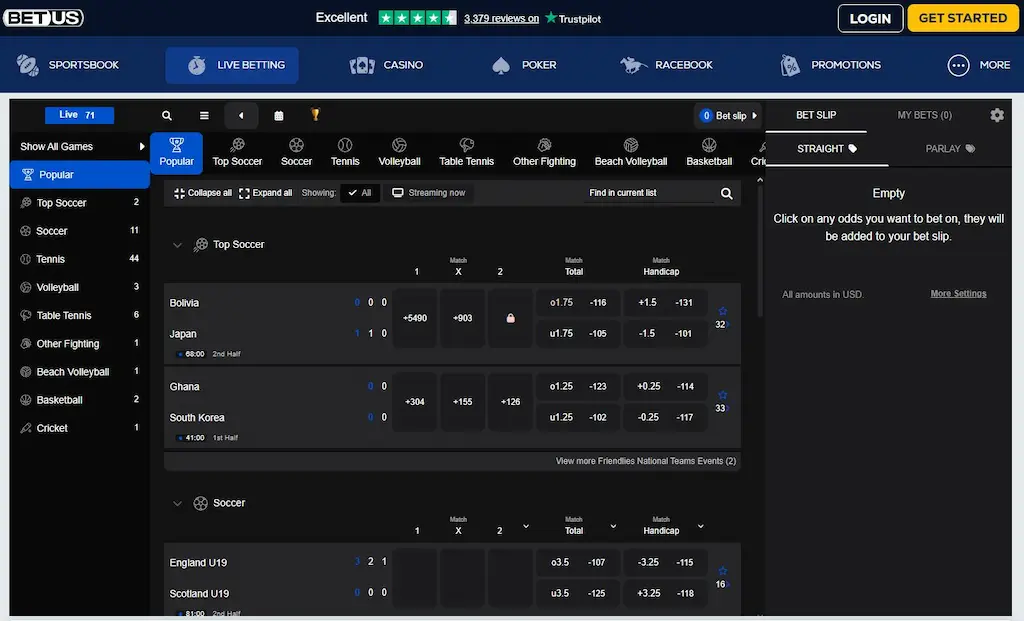 BetUS Sportsbook Live Betting Nov 2025