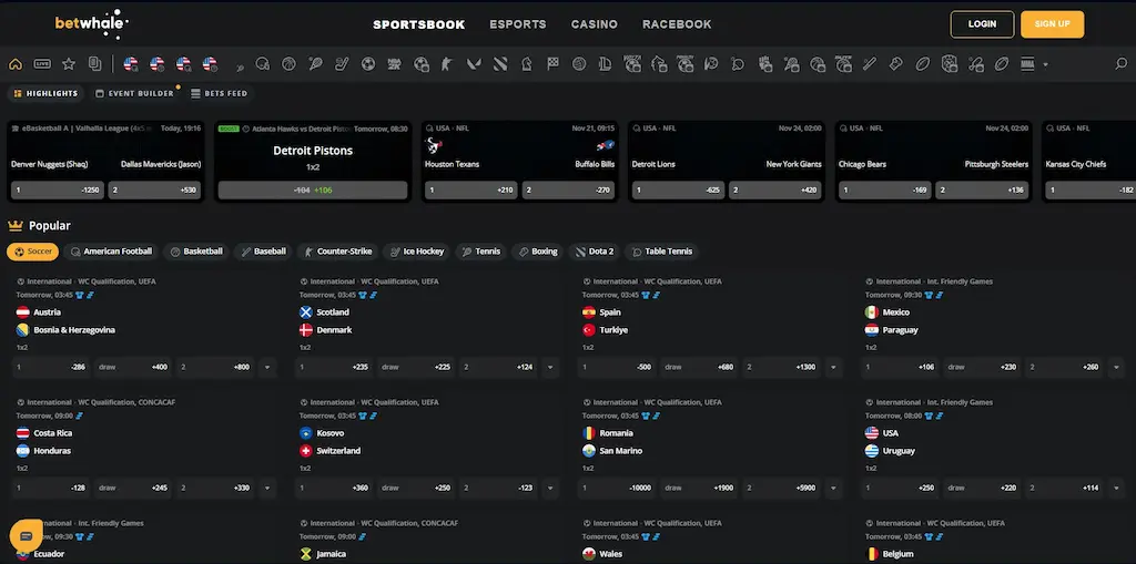 BetWhale Sportsbook page Nov 2025