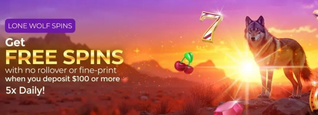 Lucky Bonanza Casino Free Spins promo Lone Wolf Spins