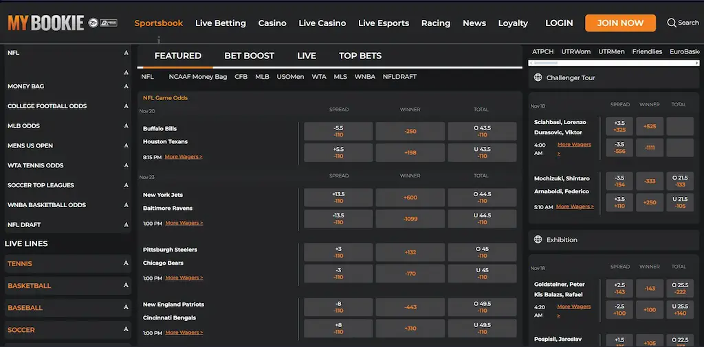MyBookie Sportsbook page Nov 2025