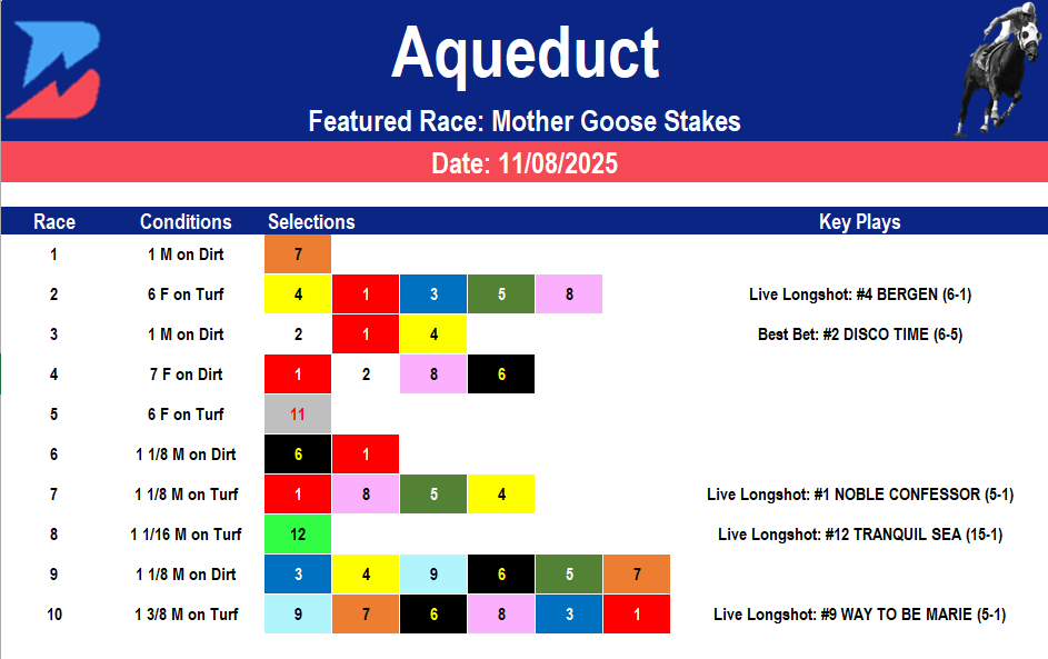 Aqueduct Picks: Mother Goose Stakes (11/08/2025)