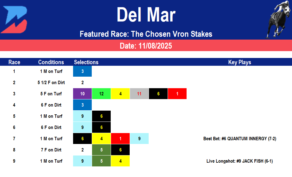 Del Mar Picks: Chosen Vron Stakes (11/08/2025)