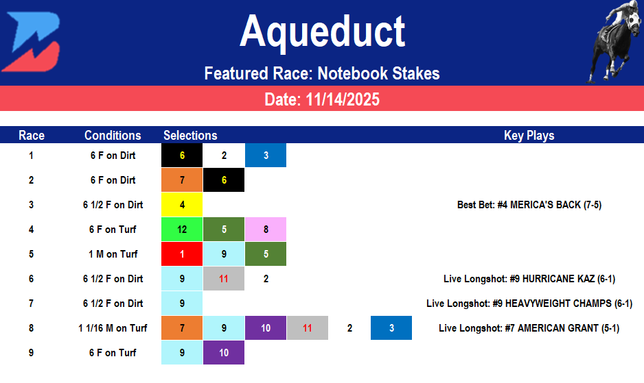 Aqueduct Picks: Notebook Stakes (11/14/2025)