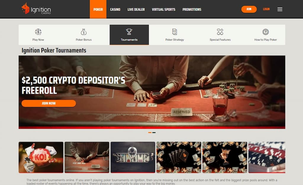 Poker Tournaments Page at Ignition Poker