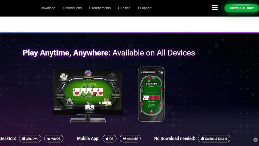 Part of the ACR Poker homepage