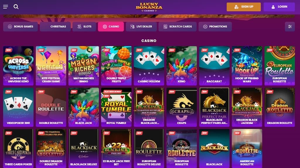 Casino games at Lucky Bonanza Casino, one of the best blackjack sites