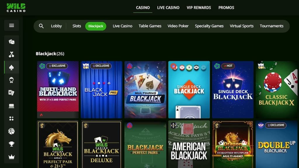 RNG blackjack games at Wild Casino