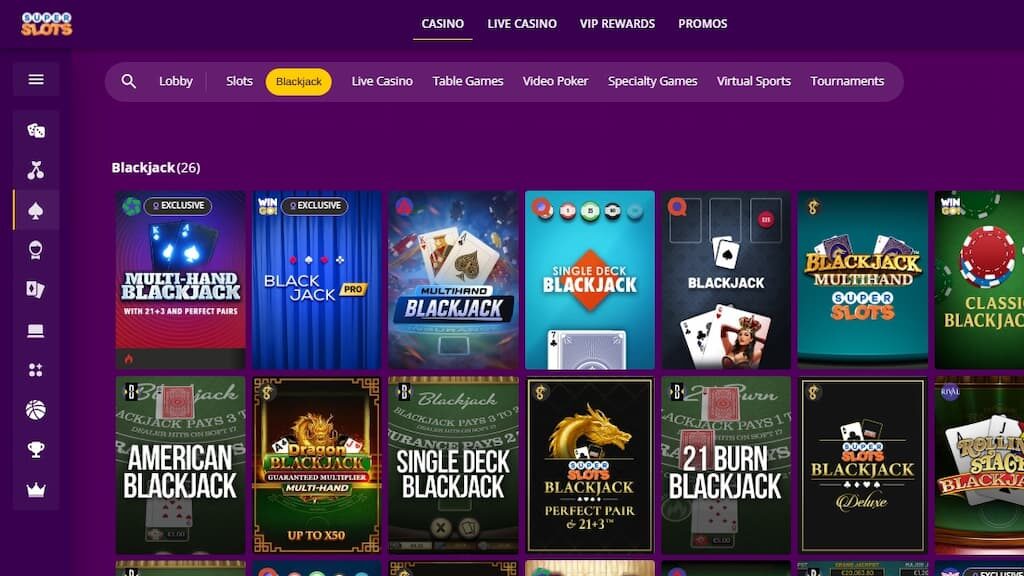 RNG blackjack games at Super Slots Casino
