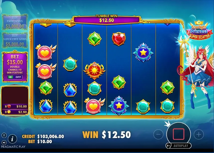 Starlight Princess Super Scatter Tumble feature