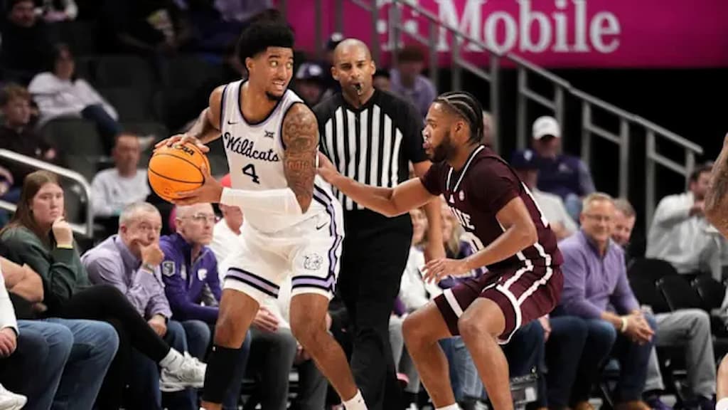 Kansas State's P.J. Haggerty (#4) in action vs. Mississippi State - Nebraska vs. Kansas State Prediction & Best Bets (11/21/2025) | Hall of Fame Classic