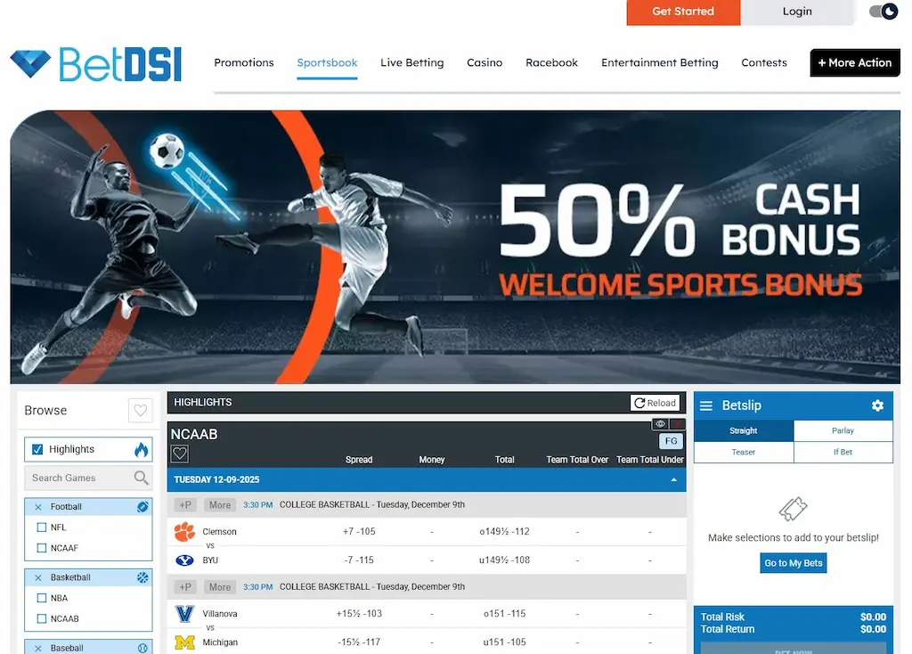 BetDSI Sportsbook home page Dec 2025